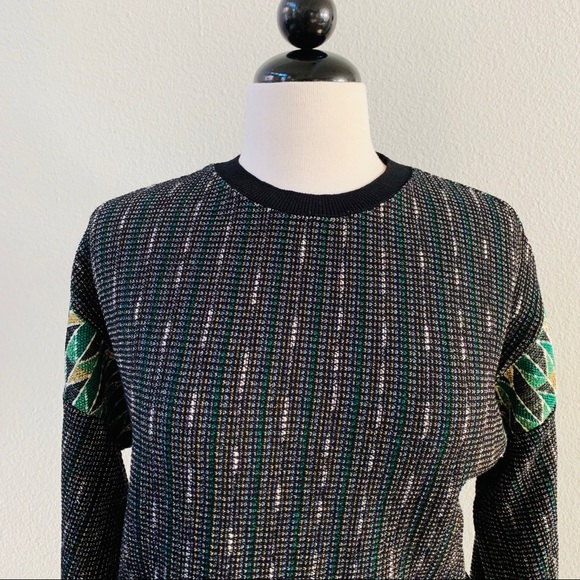 URBAN OUTFITTER metallic knit black green sweater - Picture 6 of 8